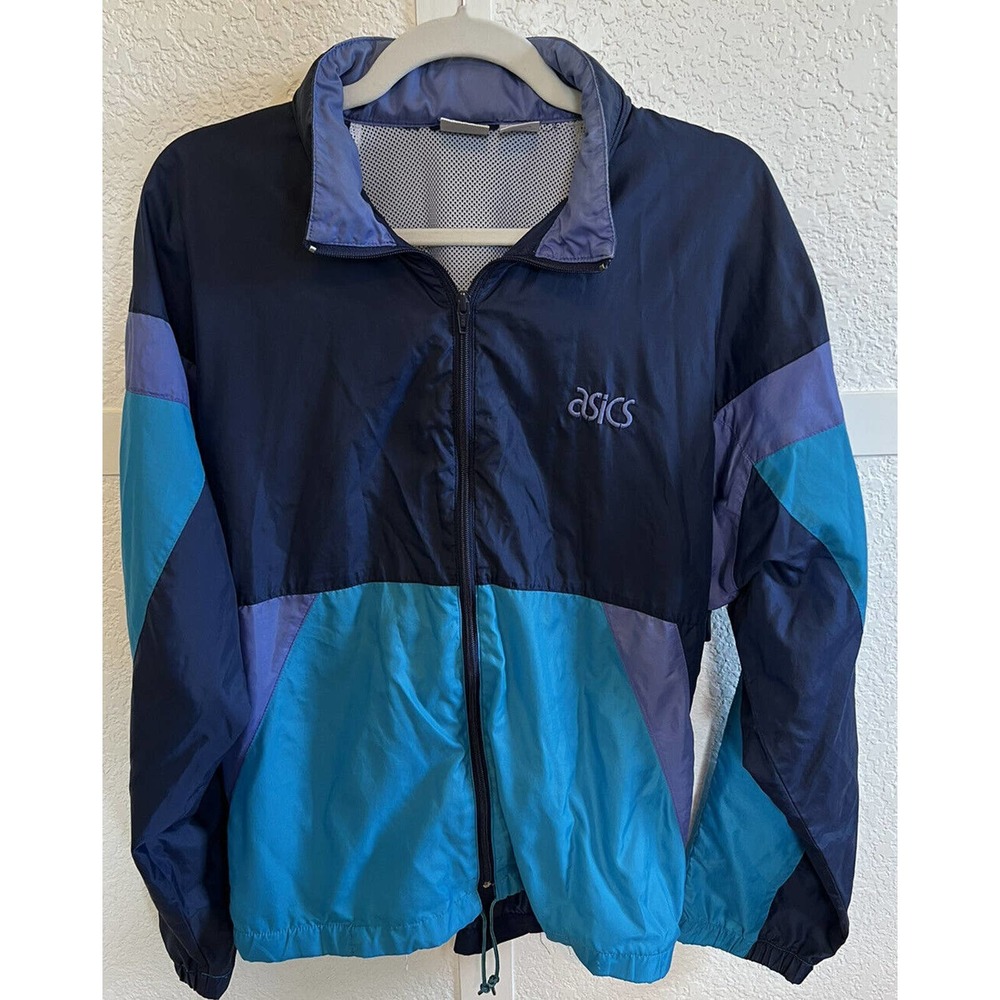 Vintage ASICS Windbreaker Blue Purple Teal Jacket Size M